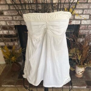 Vtg Y2K Abercrombie & Fitch White Strapless Crochet Babydoll Top Sz Small